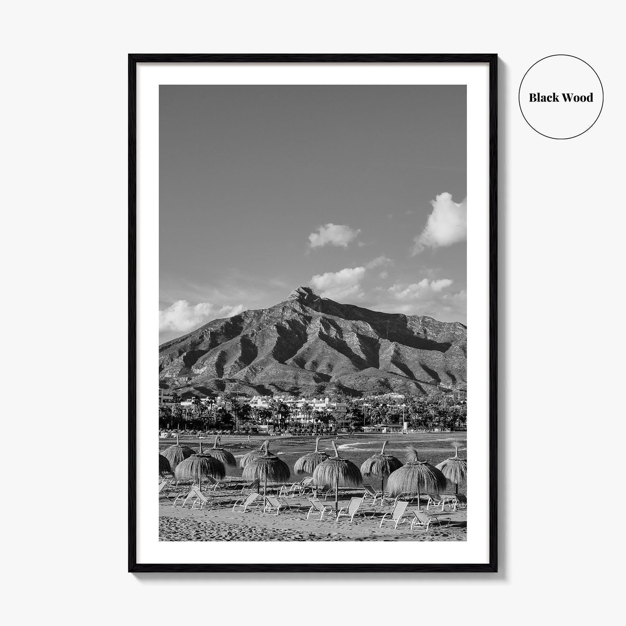 Marbella Black and White Fine Art Photo Print, Mountain View Panoramic, Malaga Spain Poster