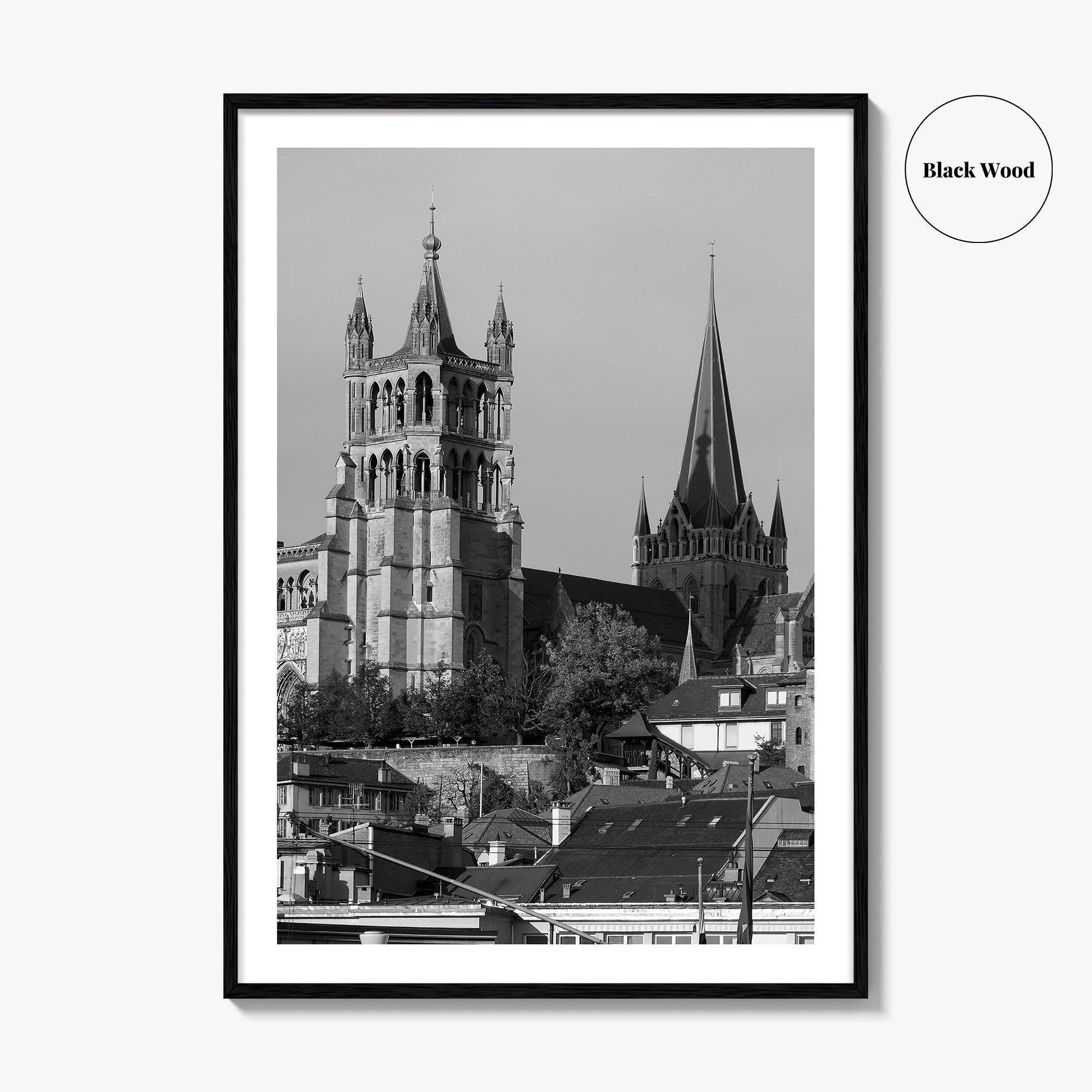 Lausanne Black and White Fine Art Photo Print, Vaud, Lake Geneva, Switzerland Wall Decor