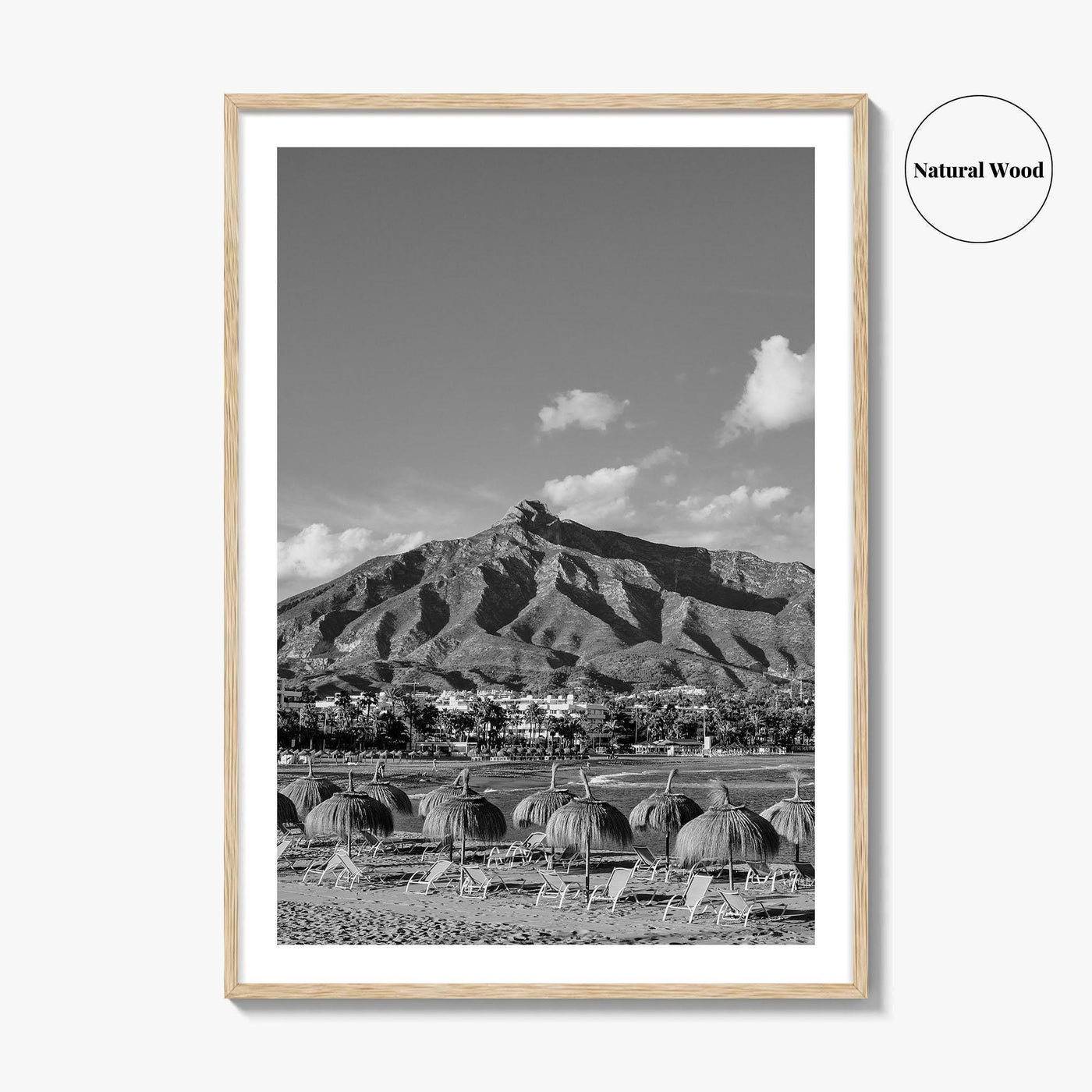 Marbella Black and White Fine Art Photo Print, Mountain View Panoramic, Malaga Spain Poster