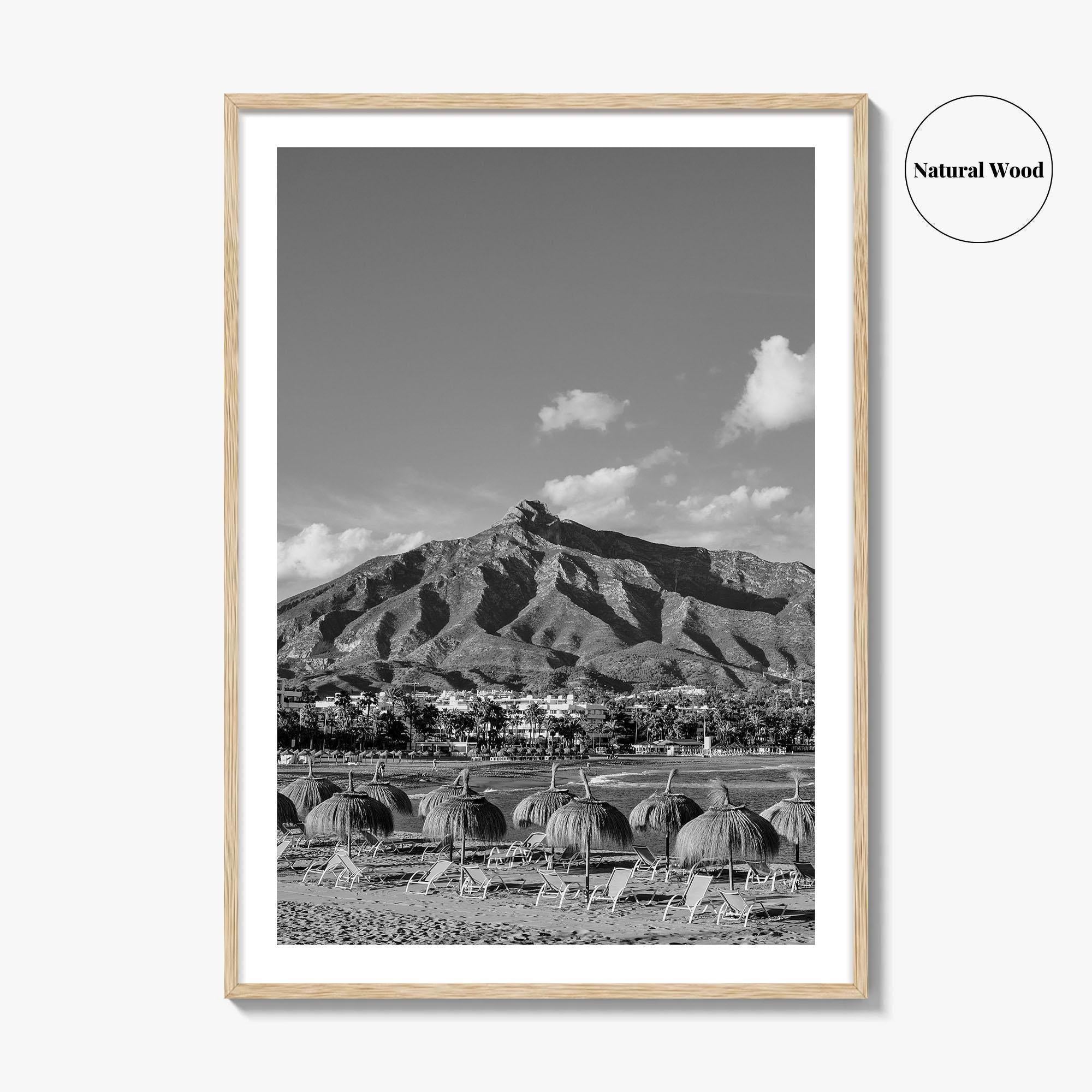 Marbella Black and White Fine Art Photo Print, Mountain View Panoramic, Malaga Spain Poster