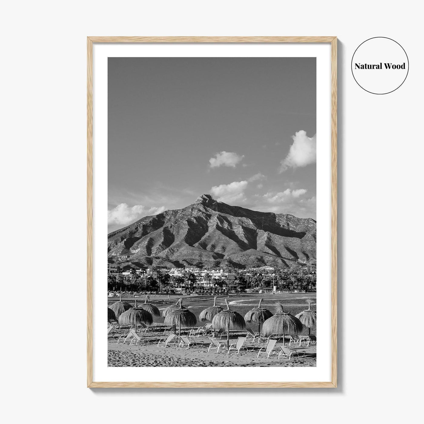 Marbella Black and White Fine Art Photo Print, Mountain View Panoramic, Malaga Spain Poster