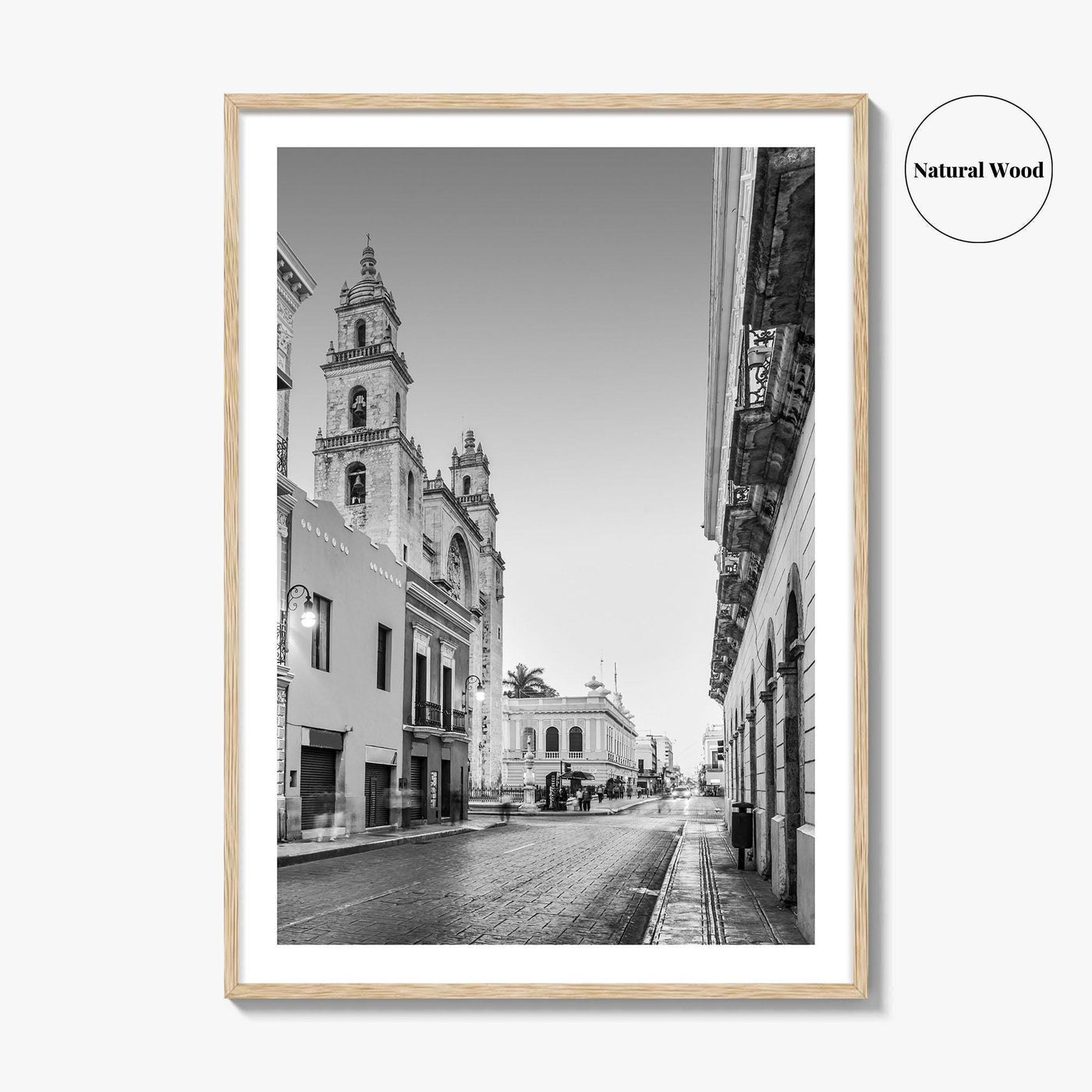 Merida Black and White Fine Art Photo Print, Mexico Cathedral Yucatan Poster