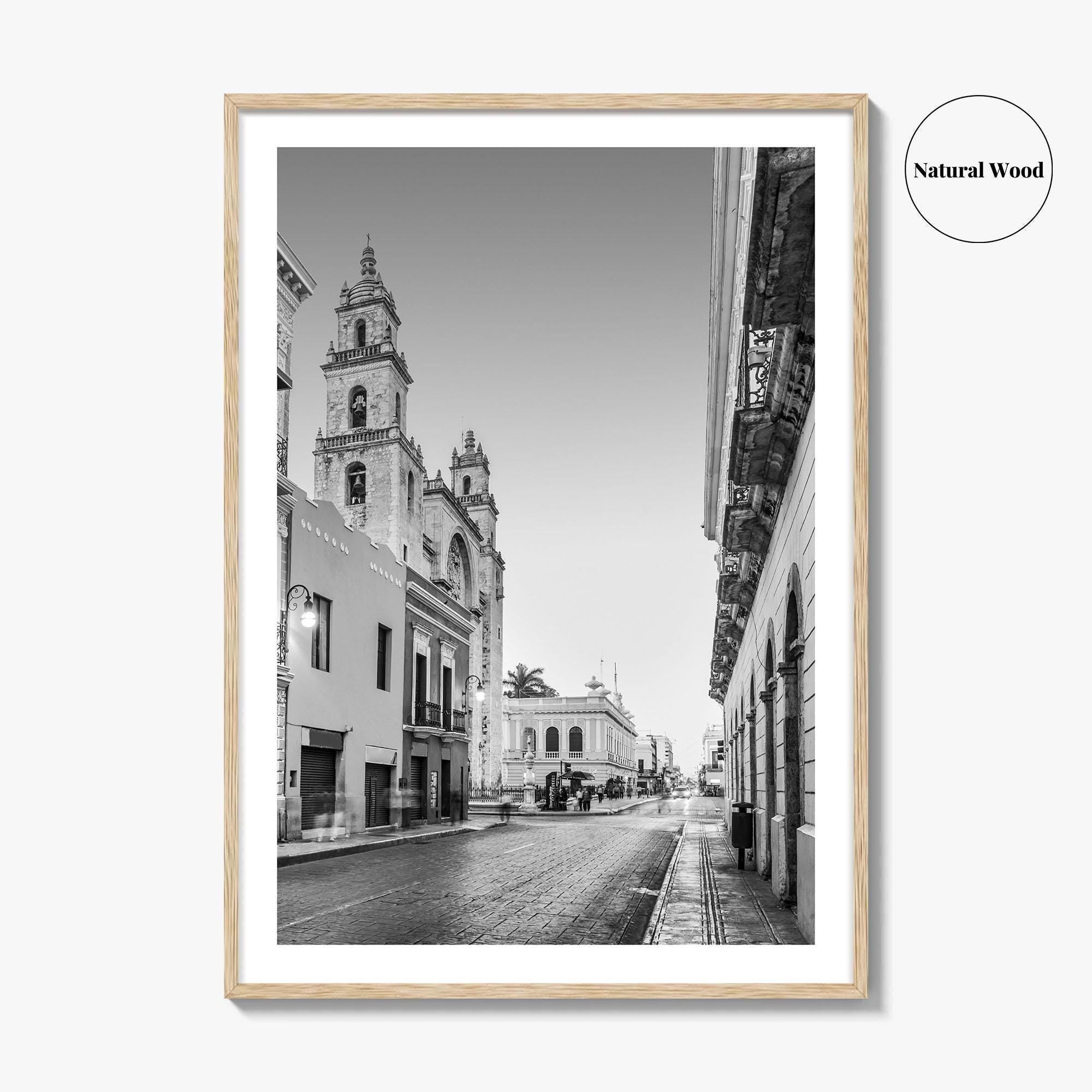 Merida Black and White Fine Art Photo Print, Mexico Cathedral Yucatan Poster