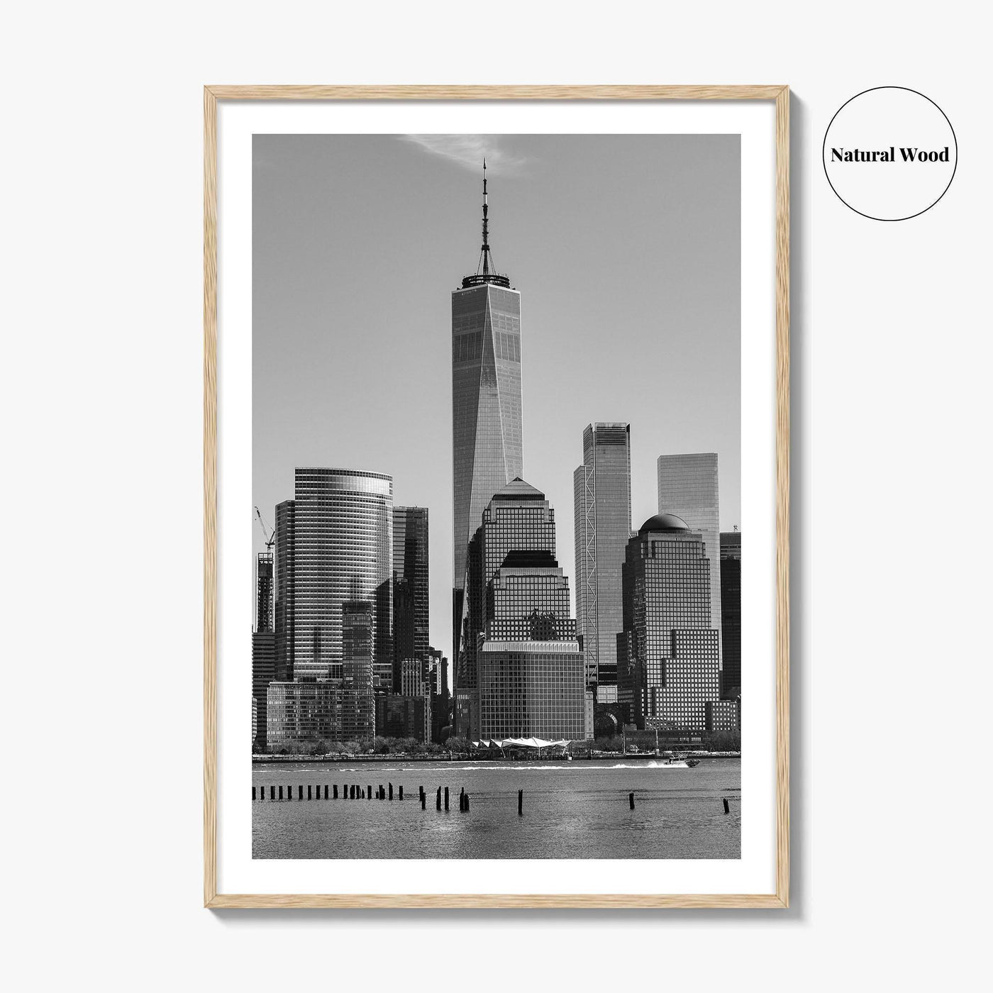 Lower Manhattan Skyline Black and White Fine Art Photo Print, NYC Hudson River Poster