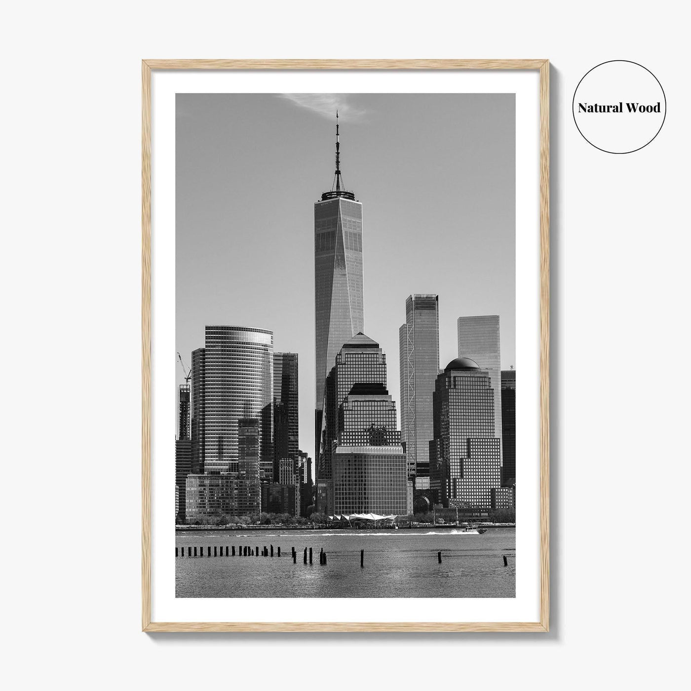 Lower Manhattan Skyline Black and White Fine Art Photo Print, NYC Hudson River Poster