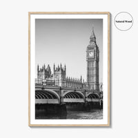 London Black and White Fine Art Photo Print, Big Ben Westminster Bridge England Poster