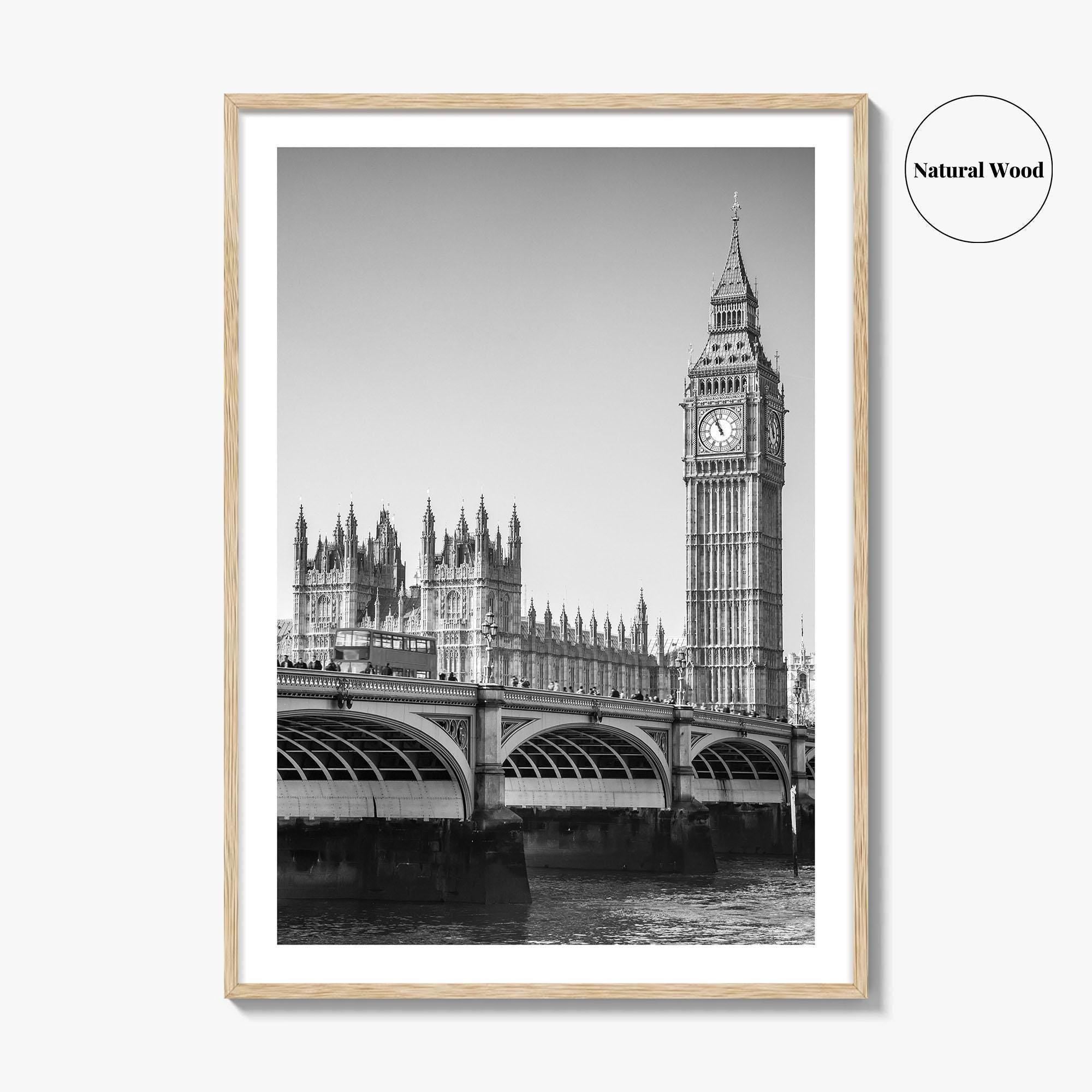 London Black and White Fine Art Photo Print, Big Ben Westminster Bridge England Poster