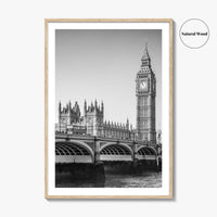 London Black and White Fine Art Photo Print, Big Ben Westminster Bridge England Poster