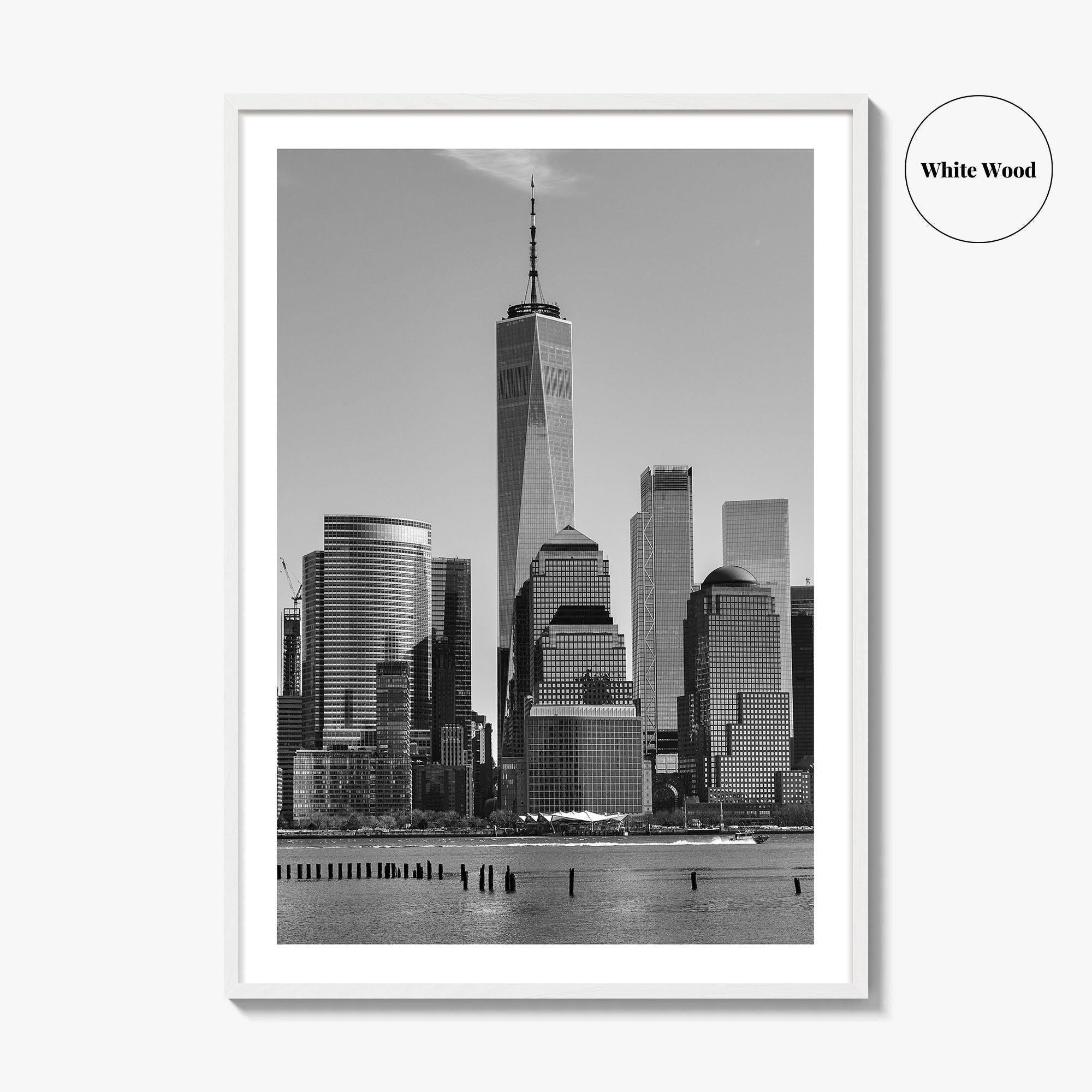 Lower Manhattan Skyline Black and White Fine Art Photo Print, NYC Hudson River Poster