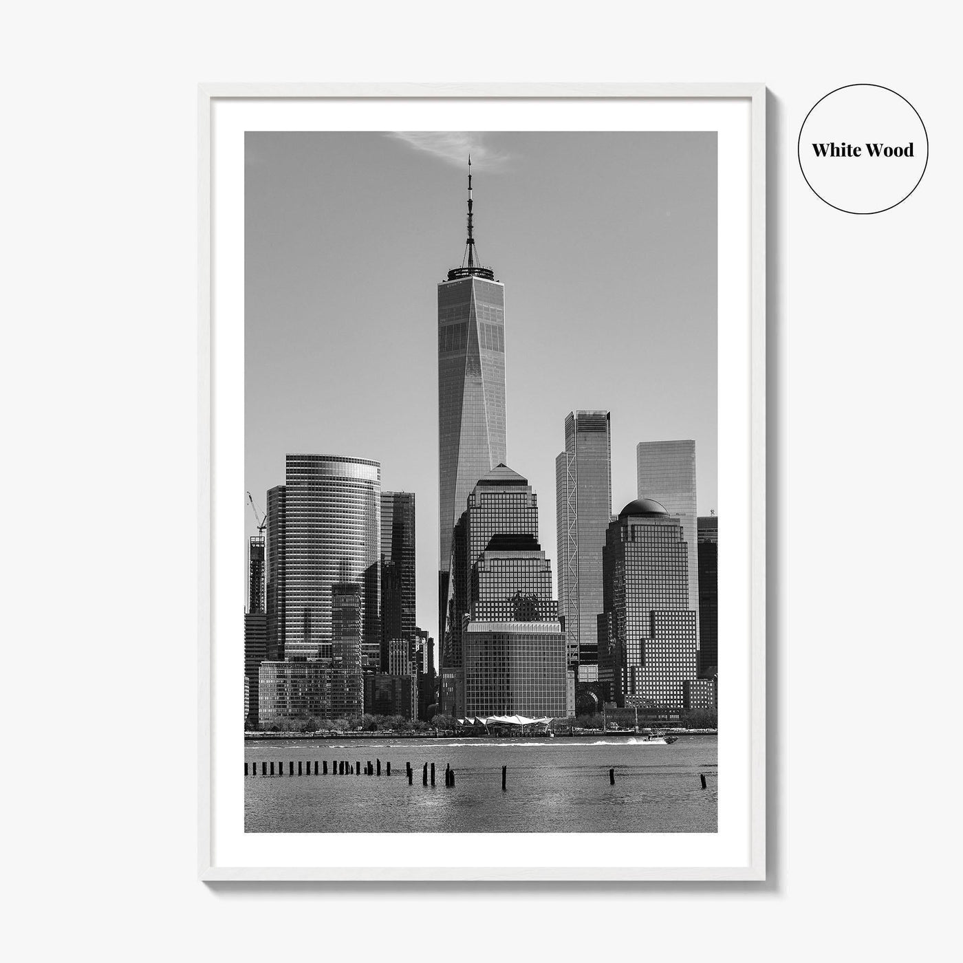 Lower Manhattan Skyline Black and White Fine Art Photo Print, NYC Hudson River Poster