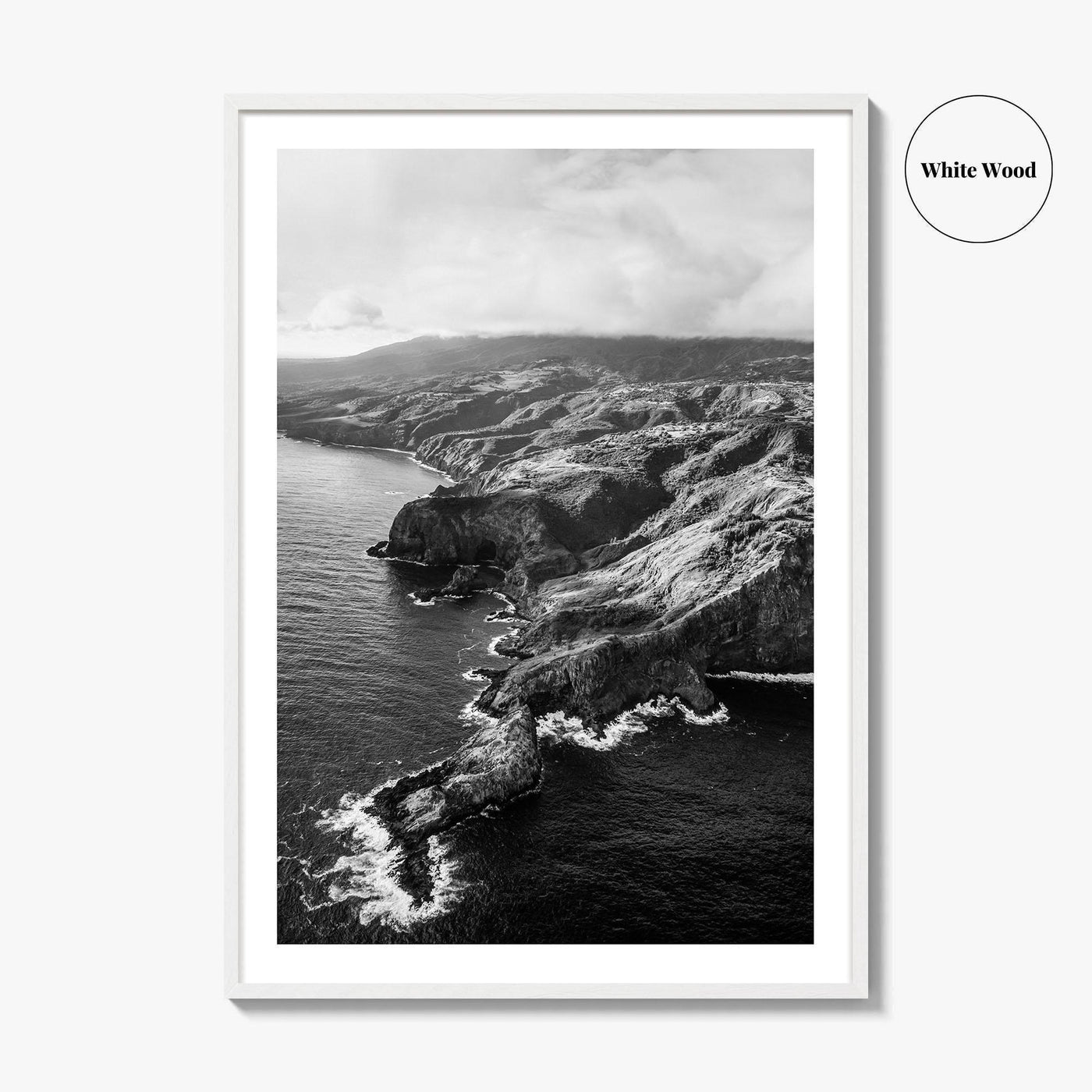 Maui Black and White Fine Art Photo Print, Hawaii Aerial Island Ocean Landscape Poster