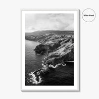 Maui Black and White Fine Art Photo Print, Hawaii Aerial Island Ocean Landscape Poster