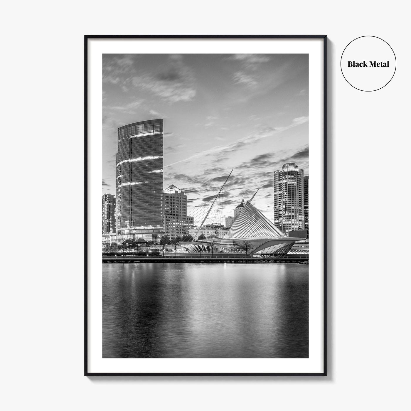 Milwaukee Skyline Black and White Fine Art Photo Print, Wisconsin, Lake Michigan Poster