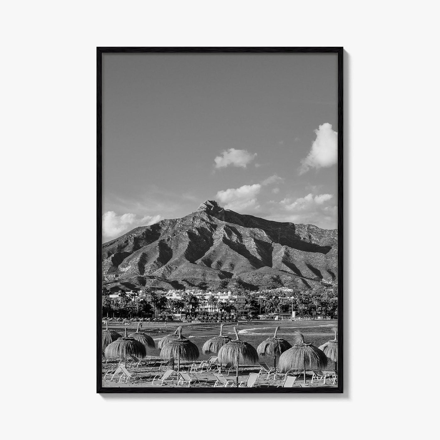 Marbella Black and White Fine Art Photo Print, Mountain View Panoramic, Malaga Spain Poster