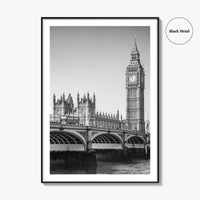 London Black and White Fine Art Photo Print, Big Ben Westminster Bridge England Poster