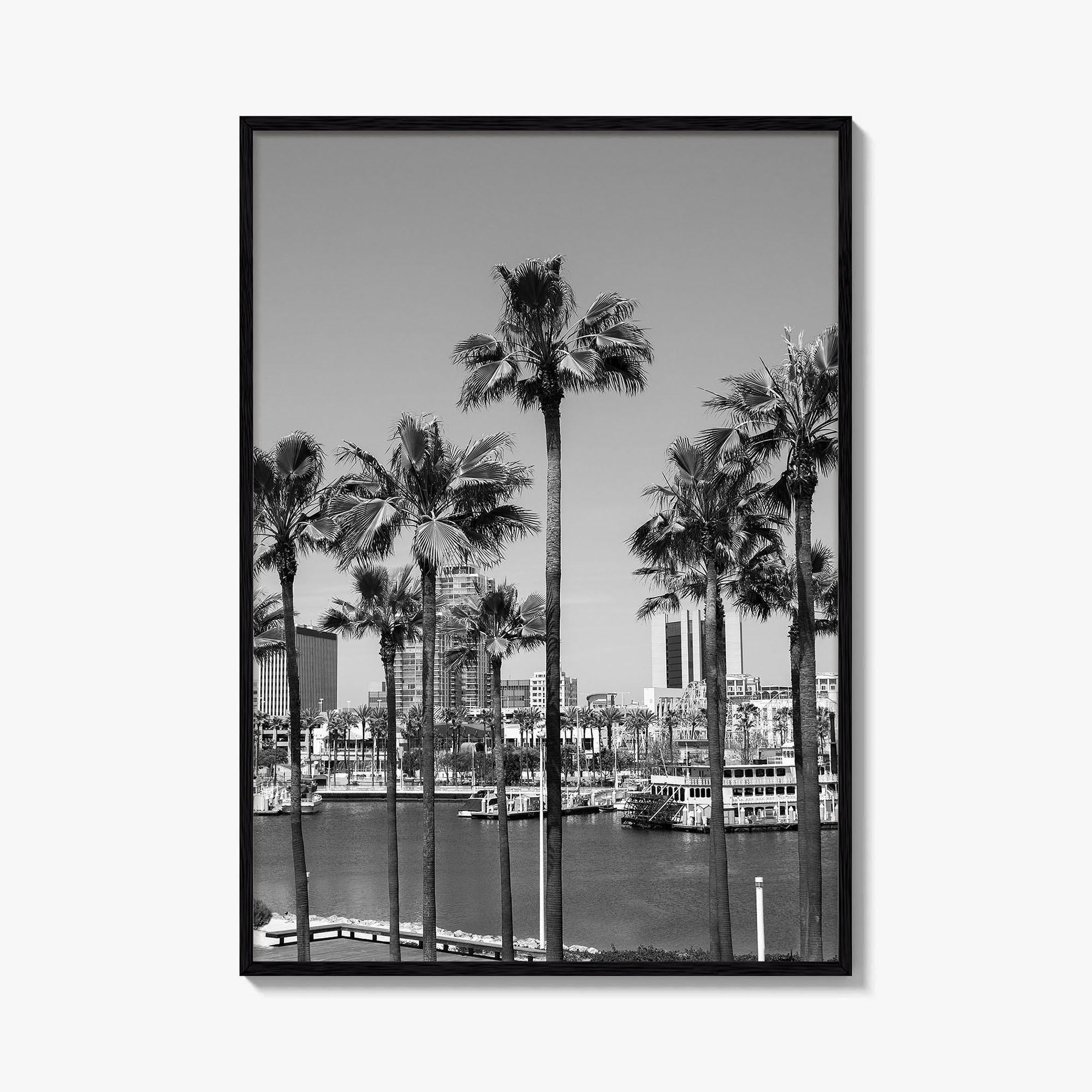 Long Beach Skyline Black and White Fine Art Photo Print, California Poster
