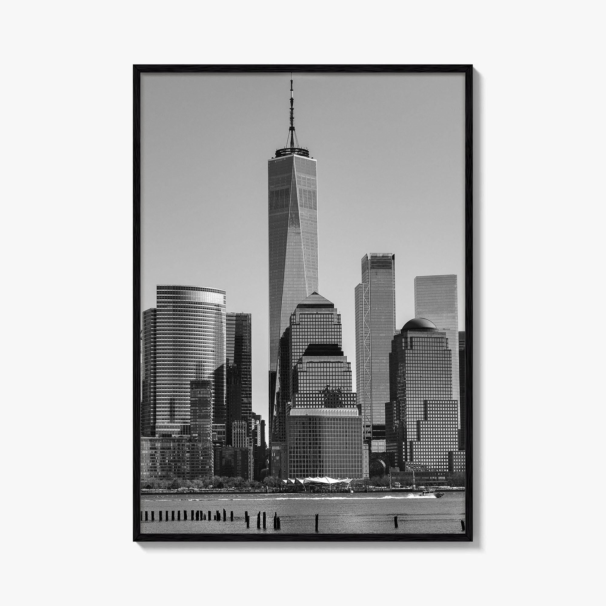 Lower Manhattan Skyline Black and White Fine Art Photo Print, NYC Hudson River Poster
