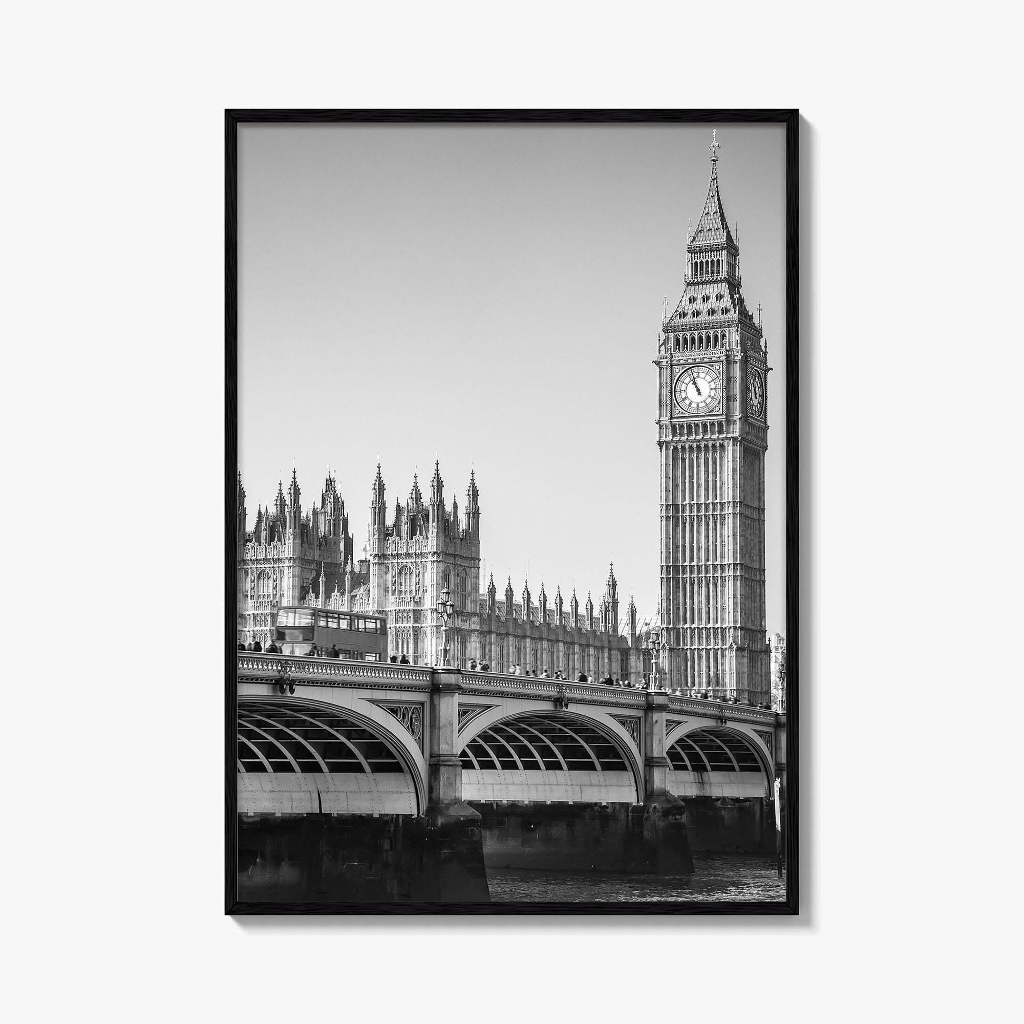 London Black and White Fine Art Photo Print, Big Ben Westminster Bridge England Poster