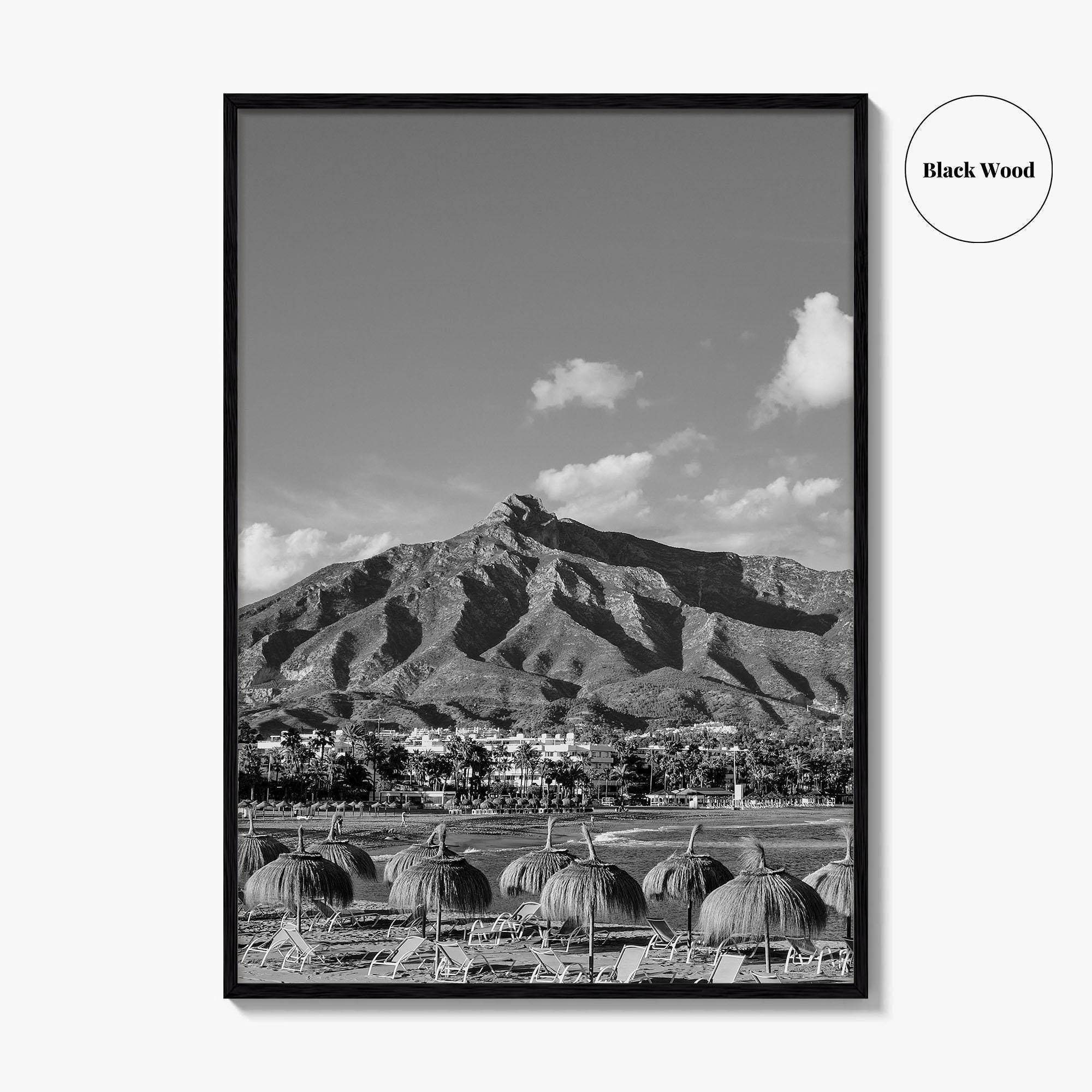 Marbella Black and White Fine Art Photo Print, Mountain View Panoramic, Malaga Spain Poster
