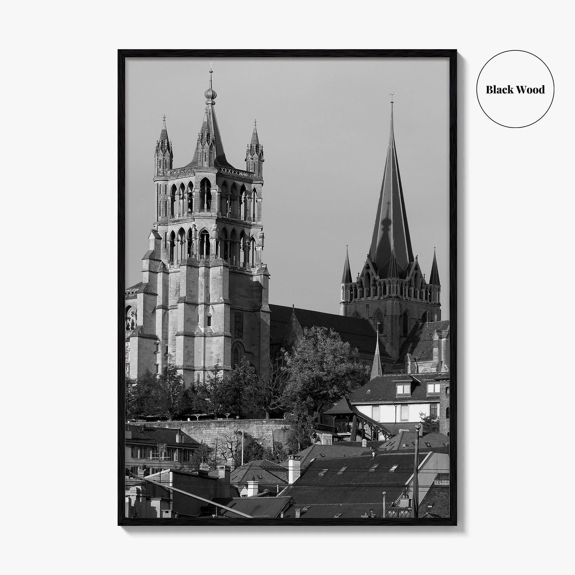 Lausanne Black and White Fine Art Photo Print, Vaud, Lake Geneva, Switzerland Wall Decor