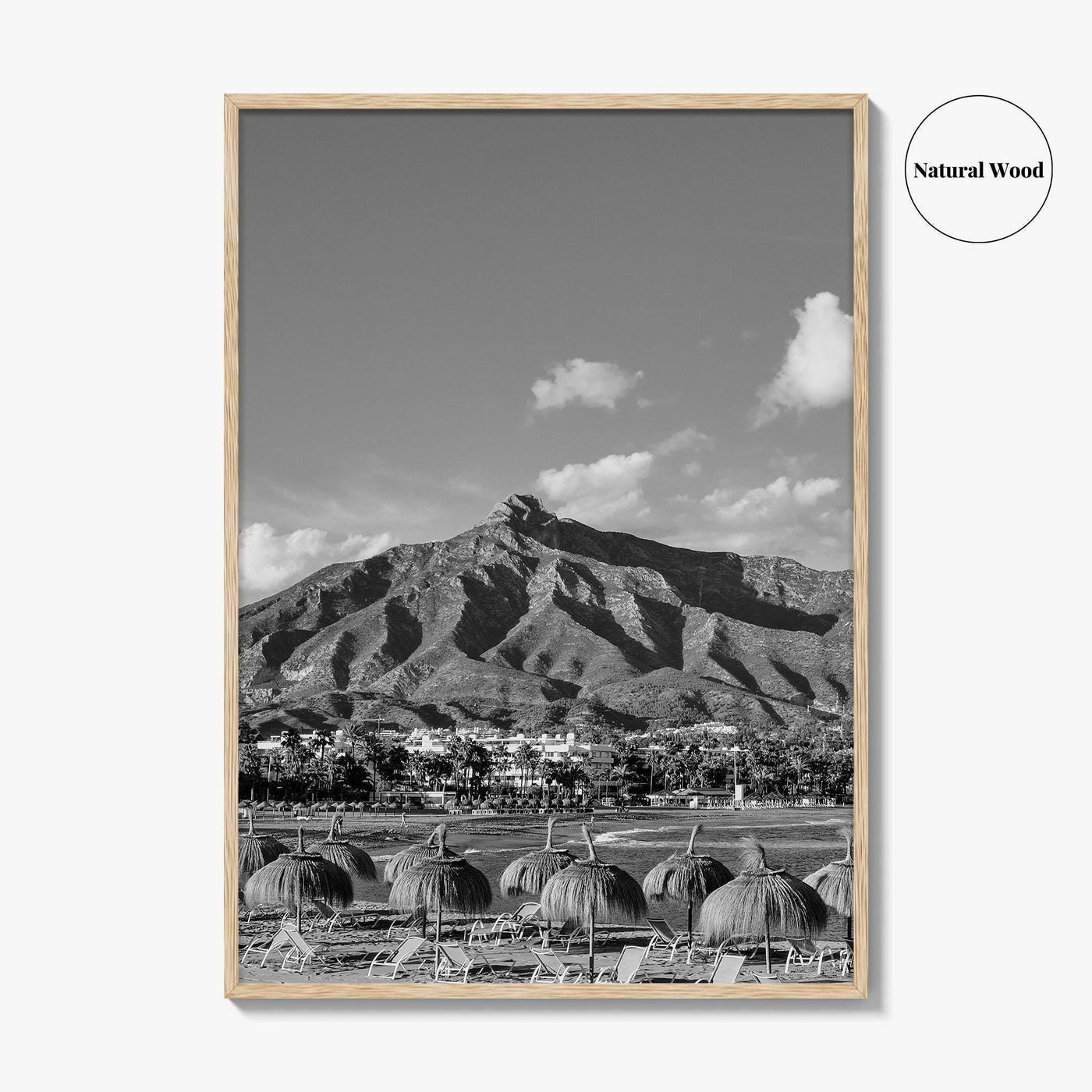 Marbella Black and White Fine Art Photo Print, Mountain View Panoramic, Malaga Spain Poster