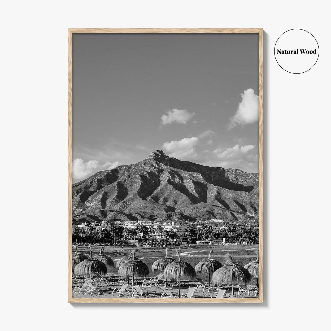 Marbella Black and White Fine Art Photo Print, Mountain View Panoramic, Malaga Spain Poster