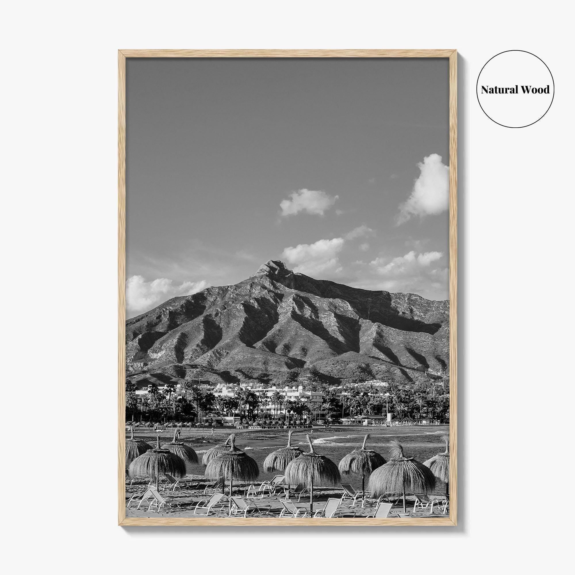 Marbella Black and White Fine Art Photo Print, Mountain View Panoramic, Malaga Spain Poster