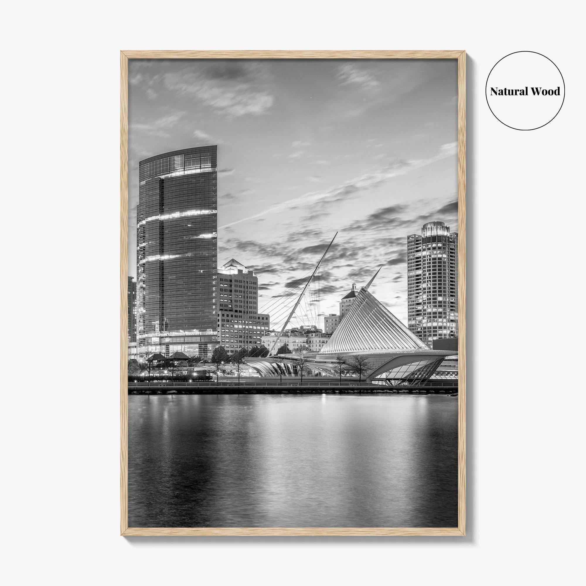 Milwaukee Skyline Black and White Fine Art Photo Print, Wisconsin, Lake Michigan Poster