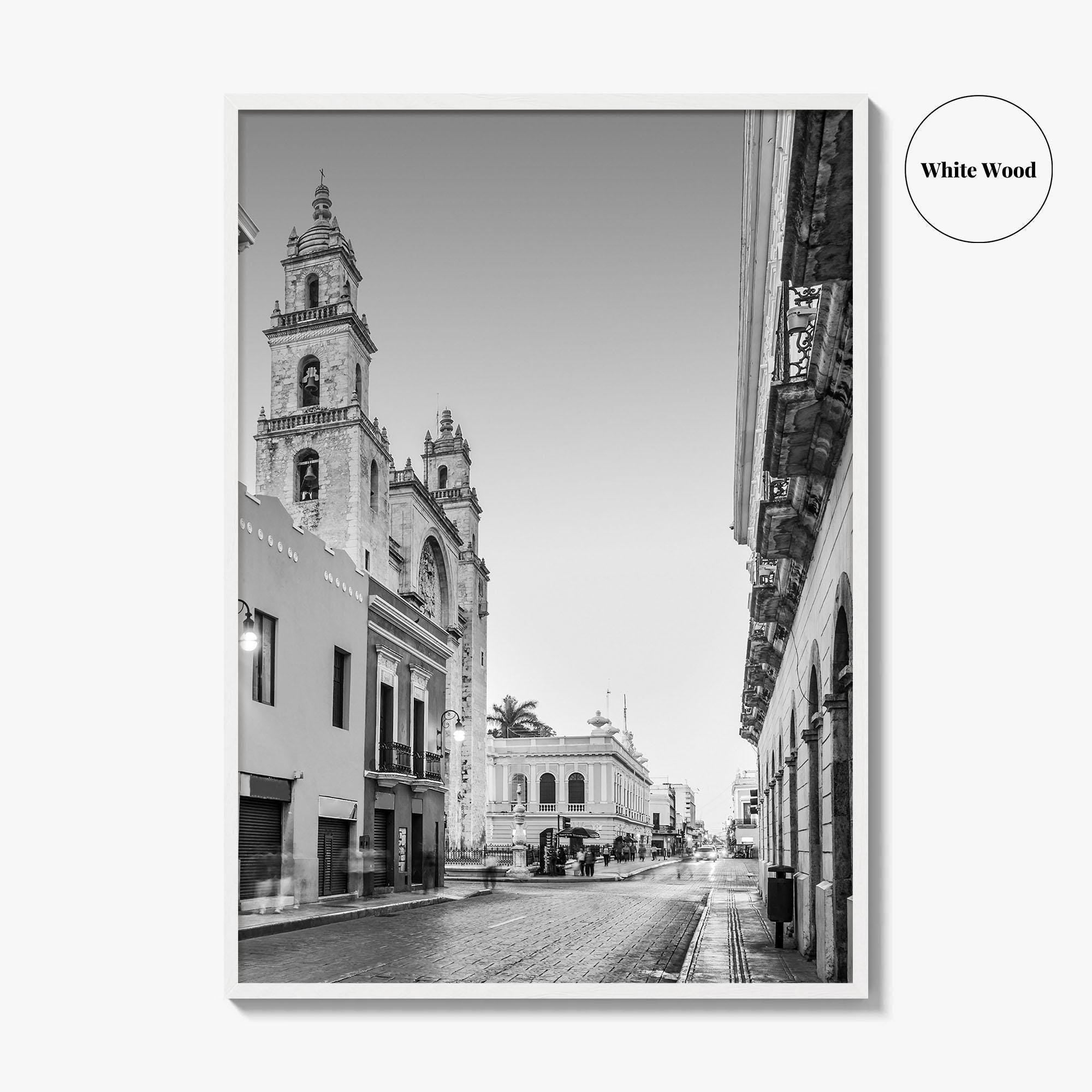 Merida Black and White Fine Art Photo Print, Mexico Cathedral Yucatan Poster