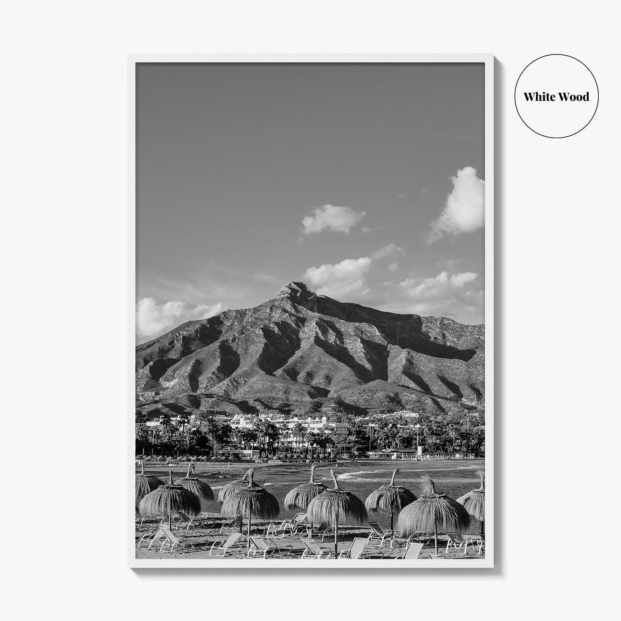 Marbella Black and White Fine Art Photo Print, Mountain View Panoramic, Malaga Spain Poster