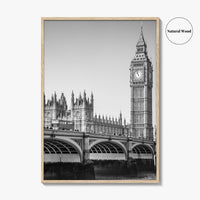 London Black and White Fine Art Photo Print, Big Ben Westminster Bridge England Poster