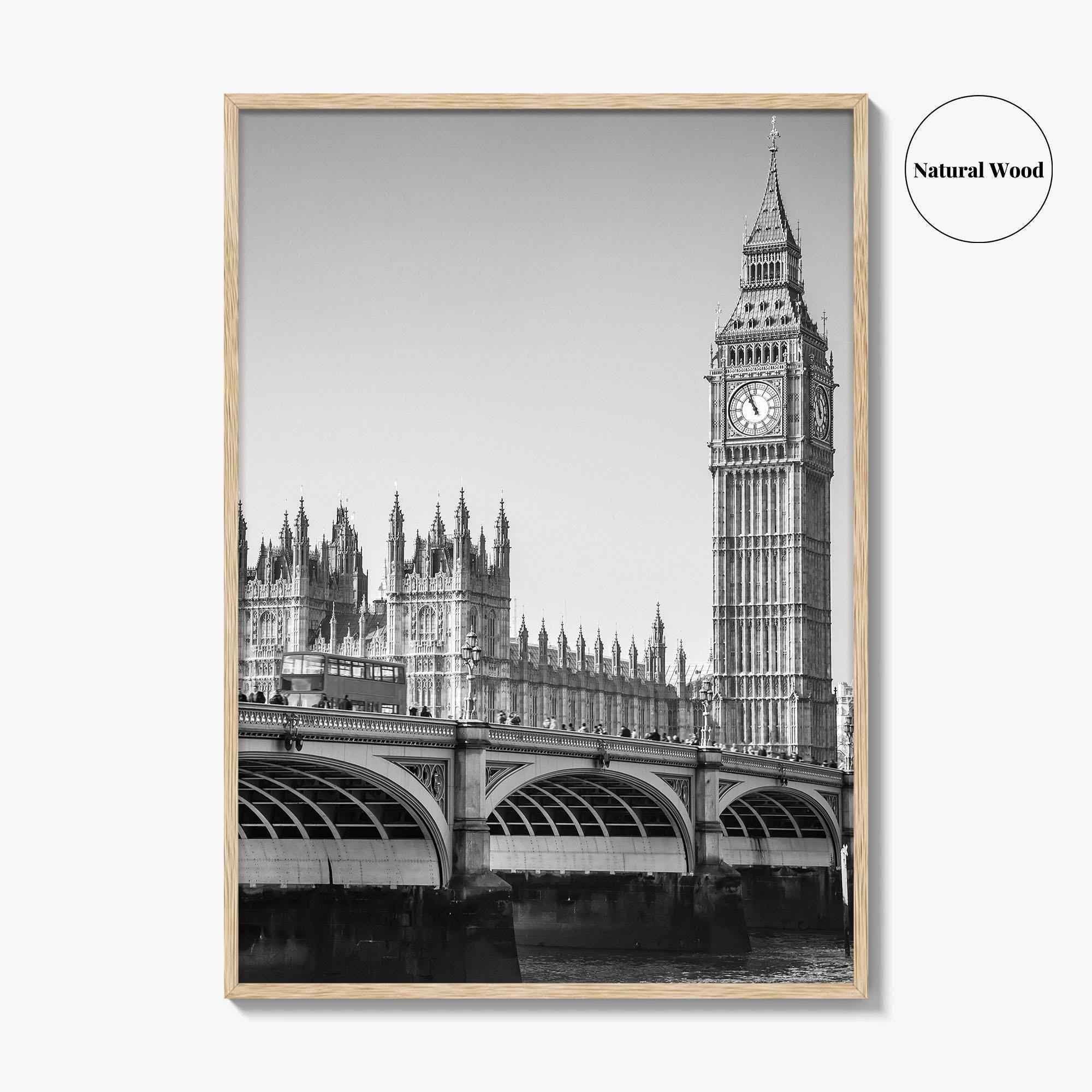 London Black and White Fine Art Photo Print, Big Ben Westminster Bridge England Poster