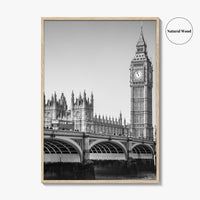 London Black and White Fine Art Photo Print, Big Ben Westminster Bridge England Poster