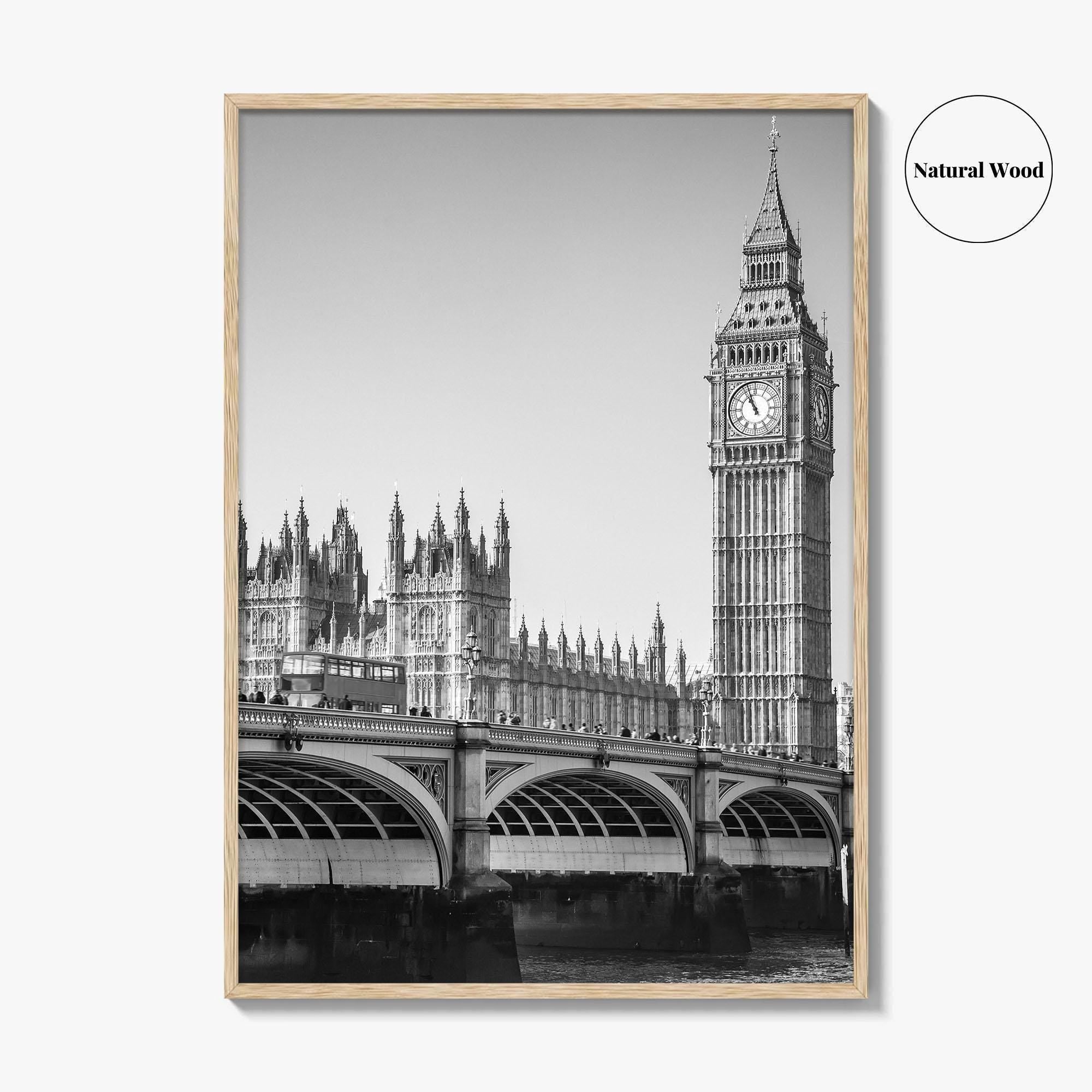 London Black and White Fine Art Photo Print, Big Ben Westminster Bridge England Poster
