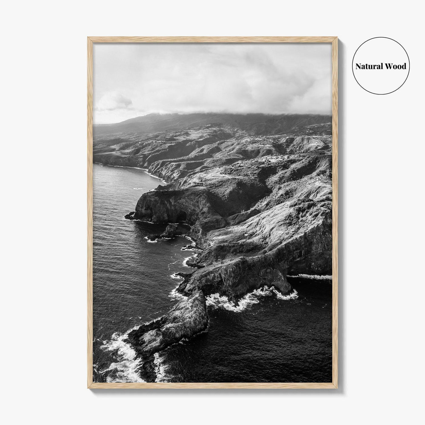 Maui Black and White Fine Art Photo Print, Hawaii Aerial Island Ocean Landscape Poster