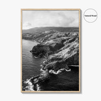Maui Black and White Fine Art Photo Print, Hawaii Aerial Island Ocean Landscape Poster