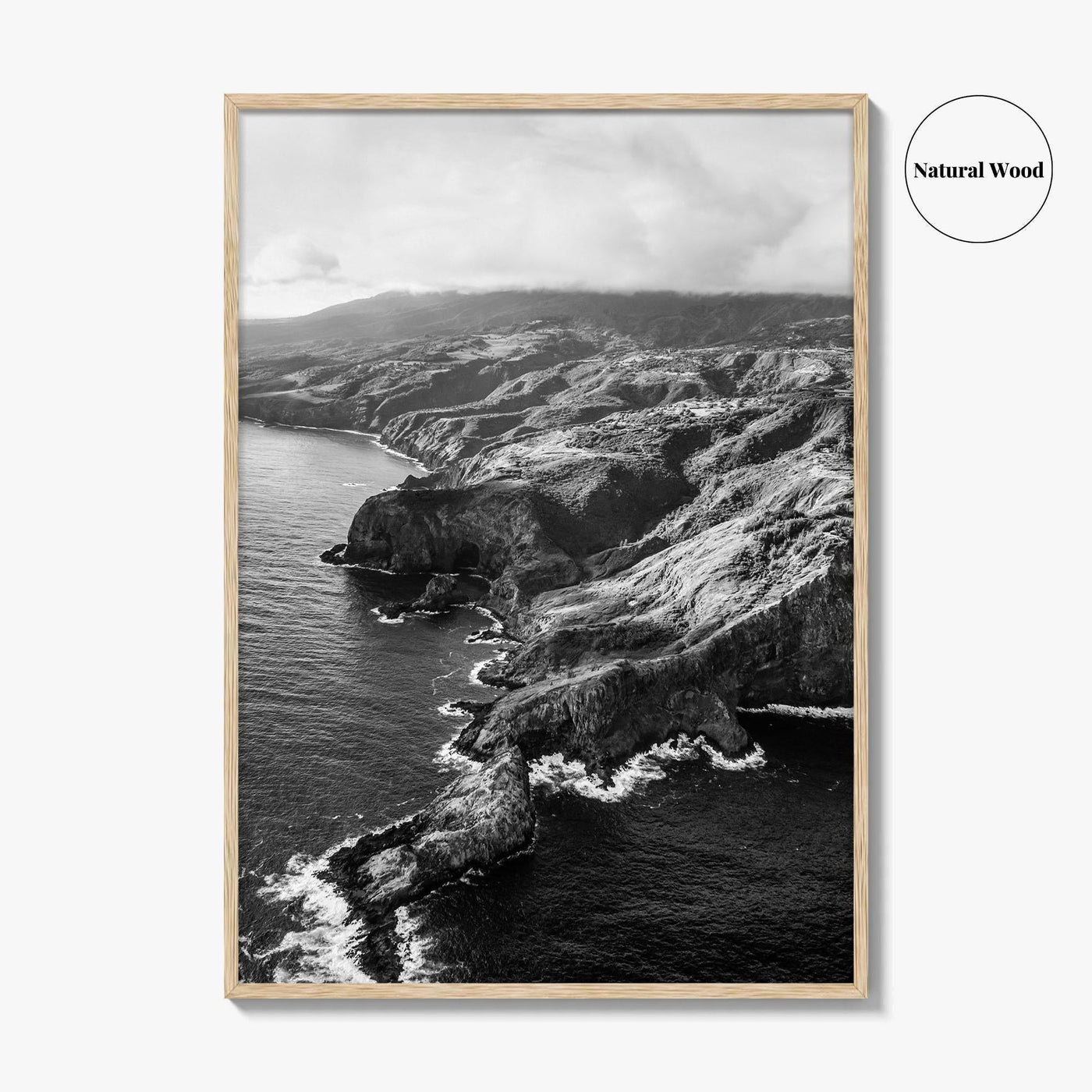 Maui Black and White Fine Art Photo Print, Hawaii Aerial Island Ocean Landscape Poster