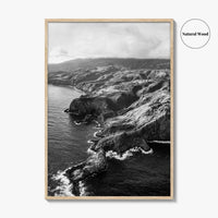Maui Black and White Fine Art Photo Print, Hawaii Aerial Island Ocean Landscape Poster