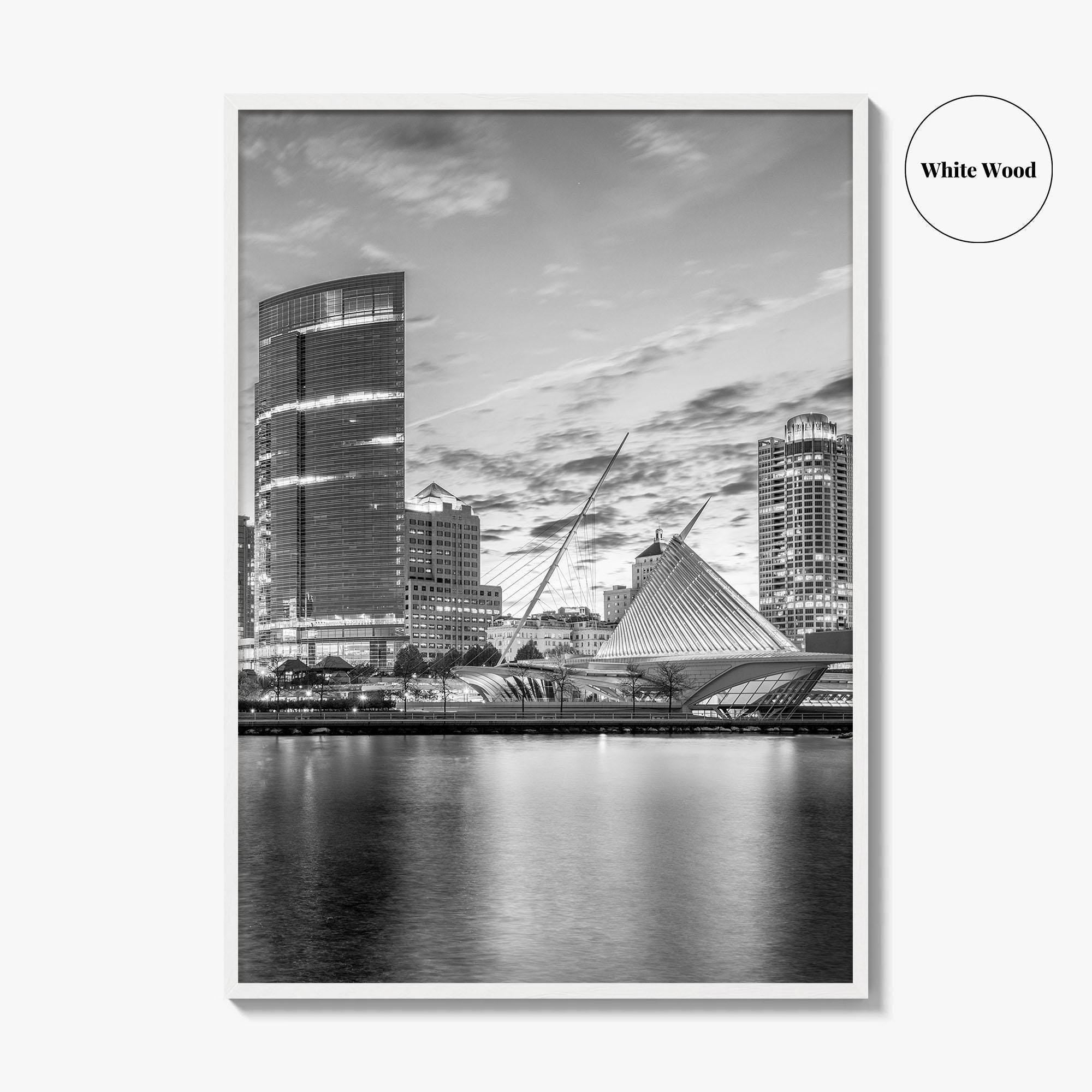 Milwaukee Skyline Black and White Fine Art Photo Print, Wisconsin, Lake Michigan Poster