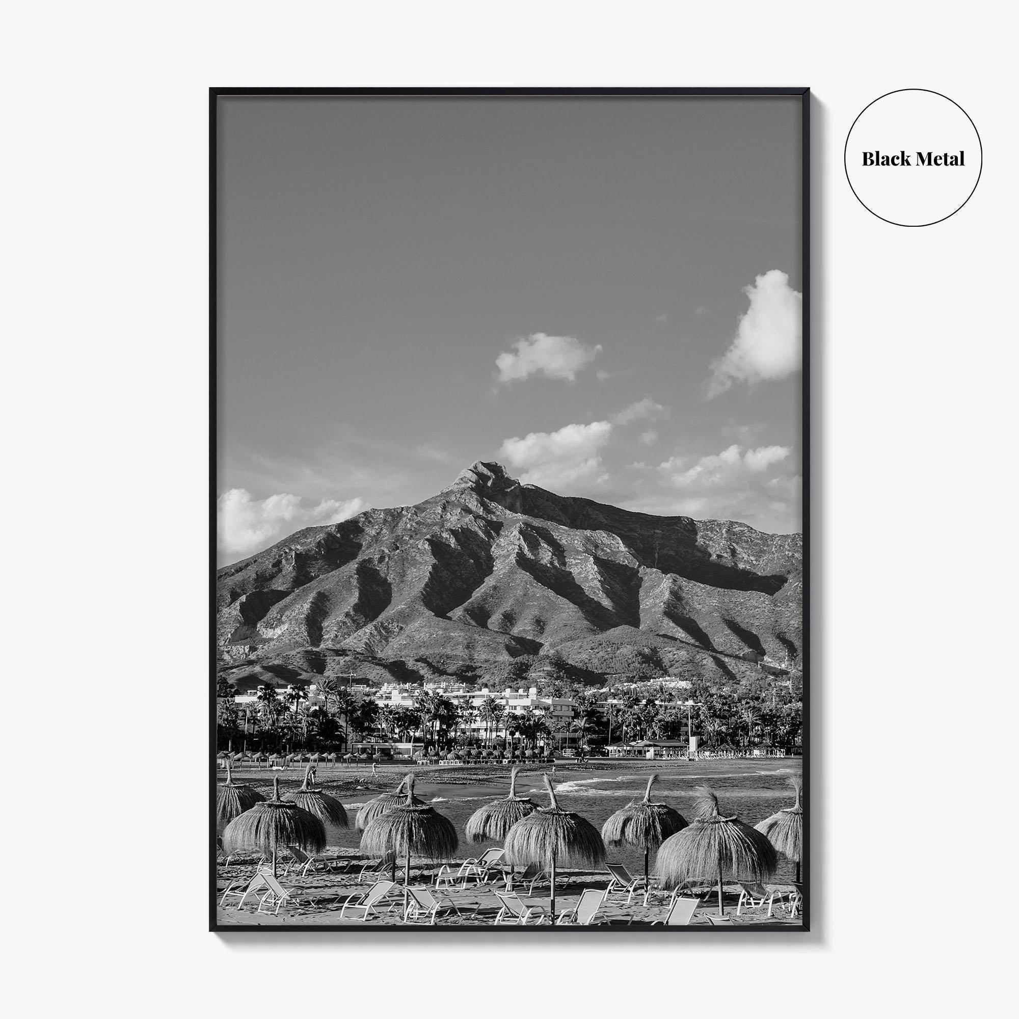 Marbella Black and White Fine Art Photo Print, Mountain View Panoramic, Malaga Spain Poster