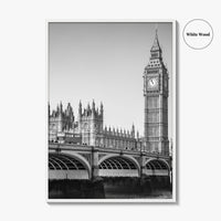 London Black and White Fine Art Photo Print, Big Ben Westminster Bridge England Poster