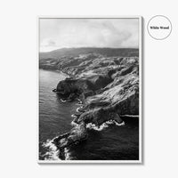 Maui Black and White Fine Art Photo Print, Hawaii Aerial Island Ocean Landscape Poster