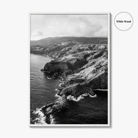 Maui Black and White Fine Art Photo Print, Hawaii Aerial Island Ocean Landscape Poster