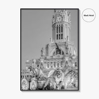 Madrid Black and White Fine Art Photo Print, Cibeles Fountain, Spain Poster, Wall Decor