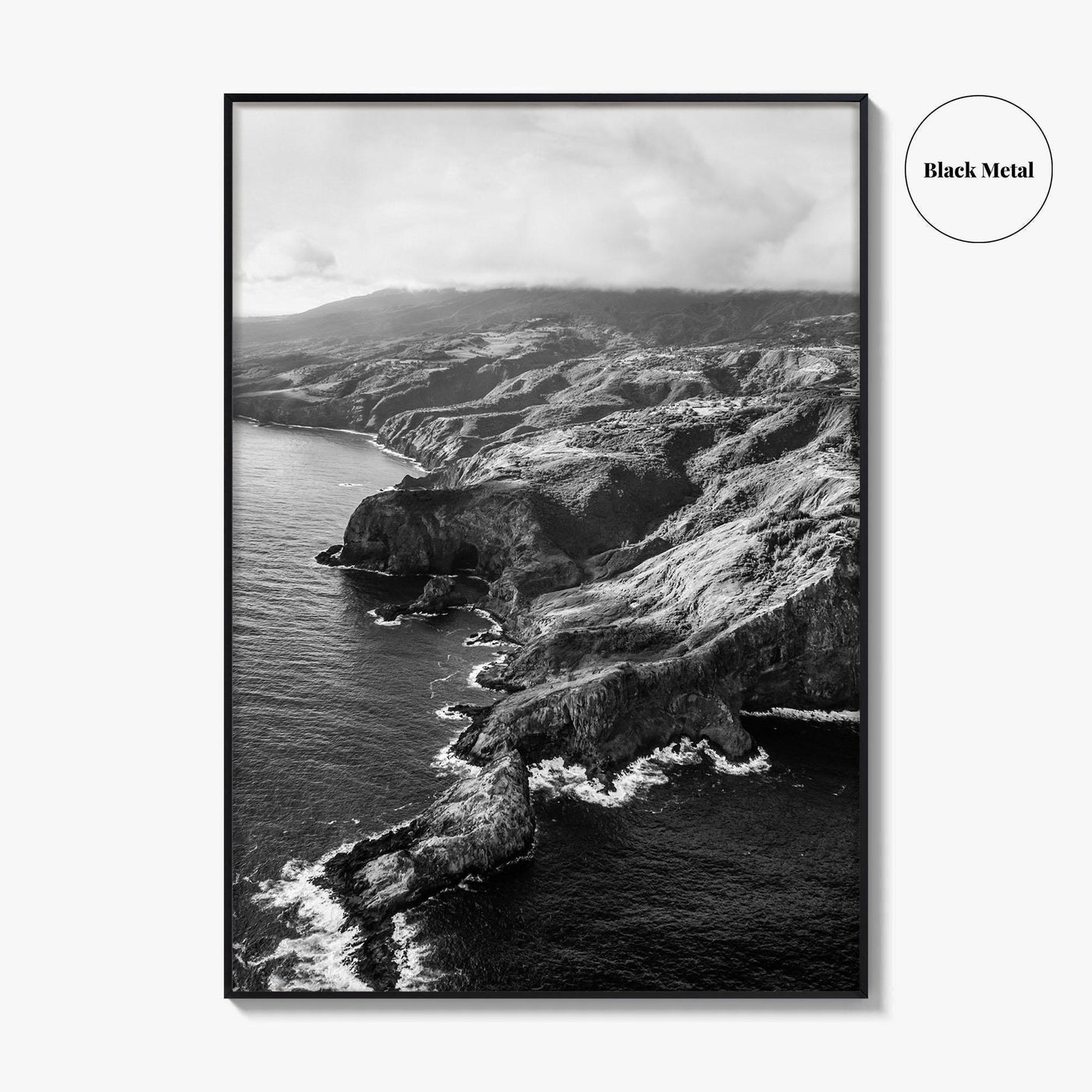 Maui Black and White Fine Art Photo Print, Hawaii Aerial Island Ocean Landscape Poster