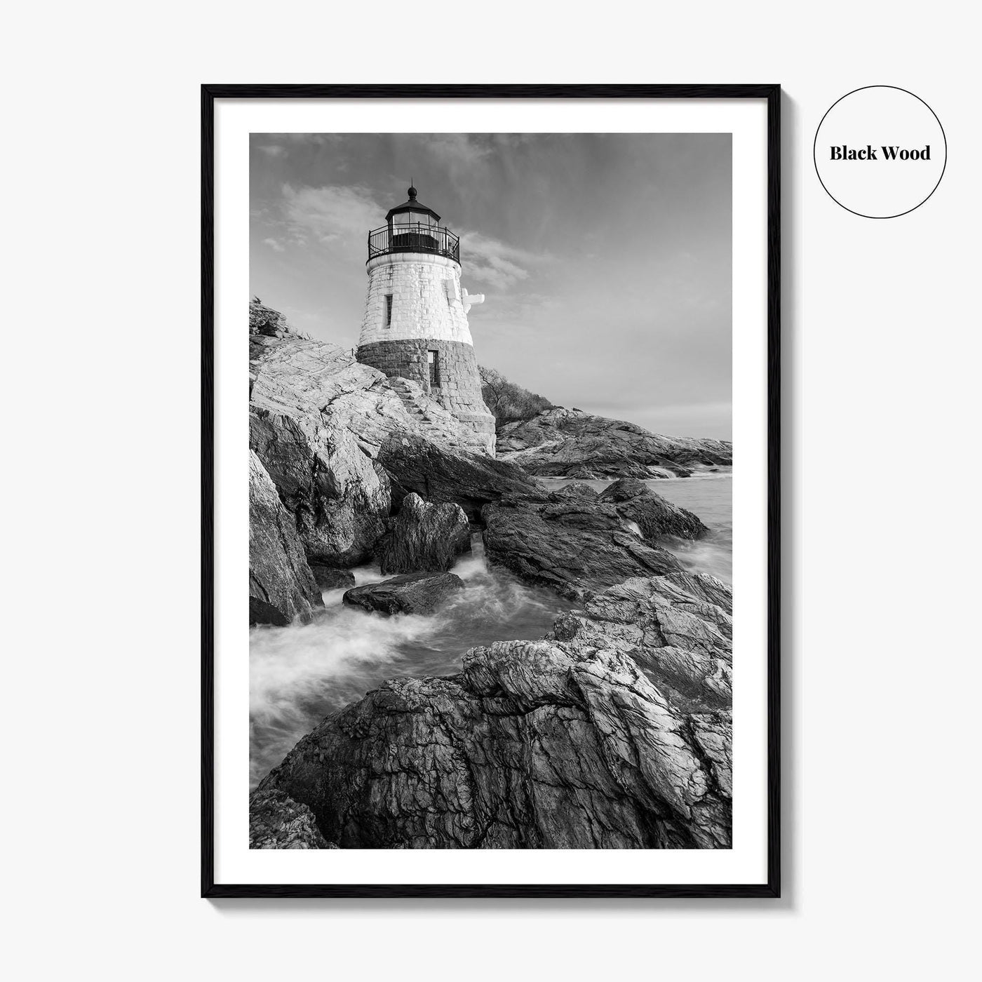 Newport Black and White Fine Art Photo Print, Castle Hill Lighthouse Rhode Island Poster