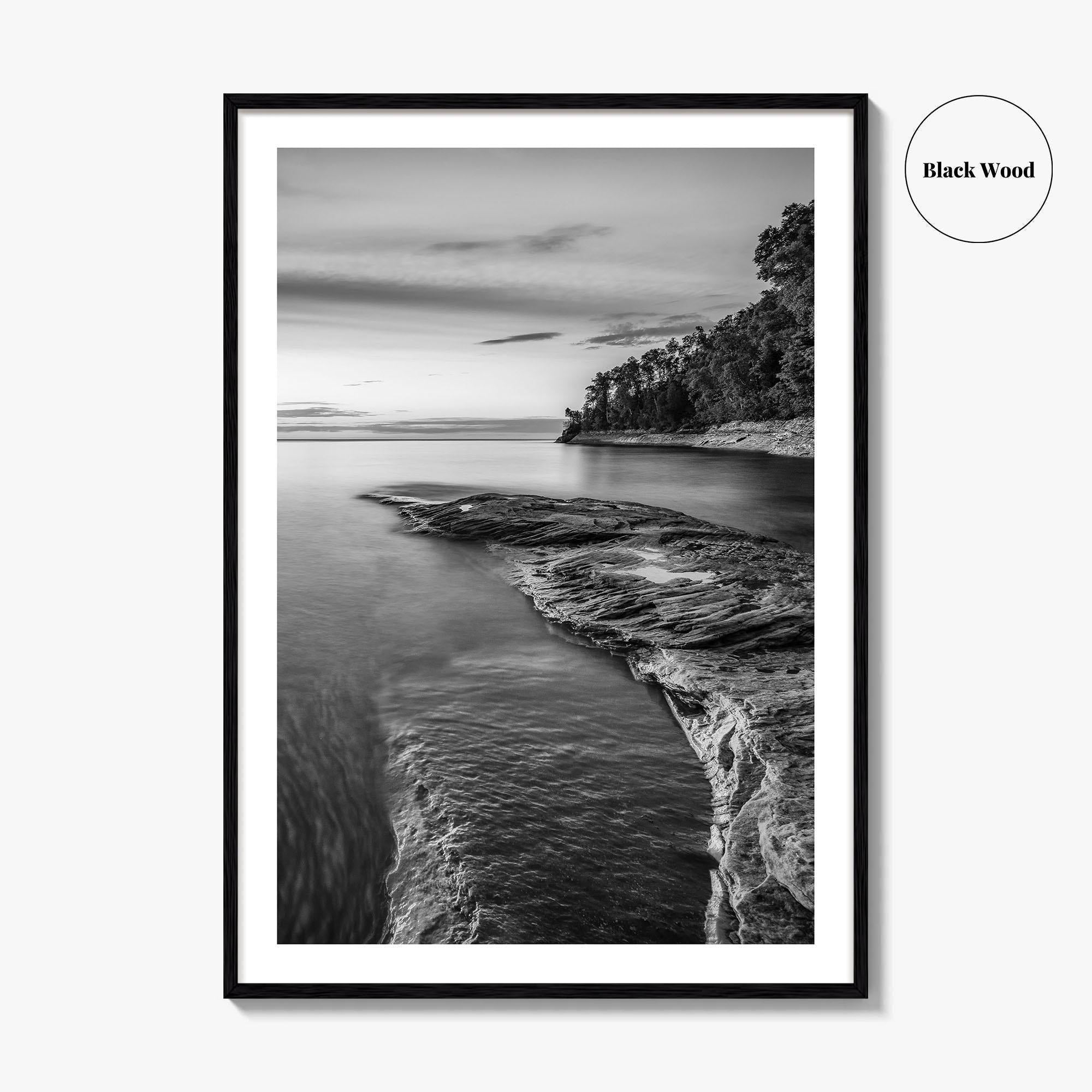 Pictured Rocks Black and White Fine Art Photo Print, Lake Superior Michigan Poster