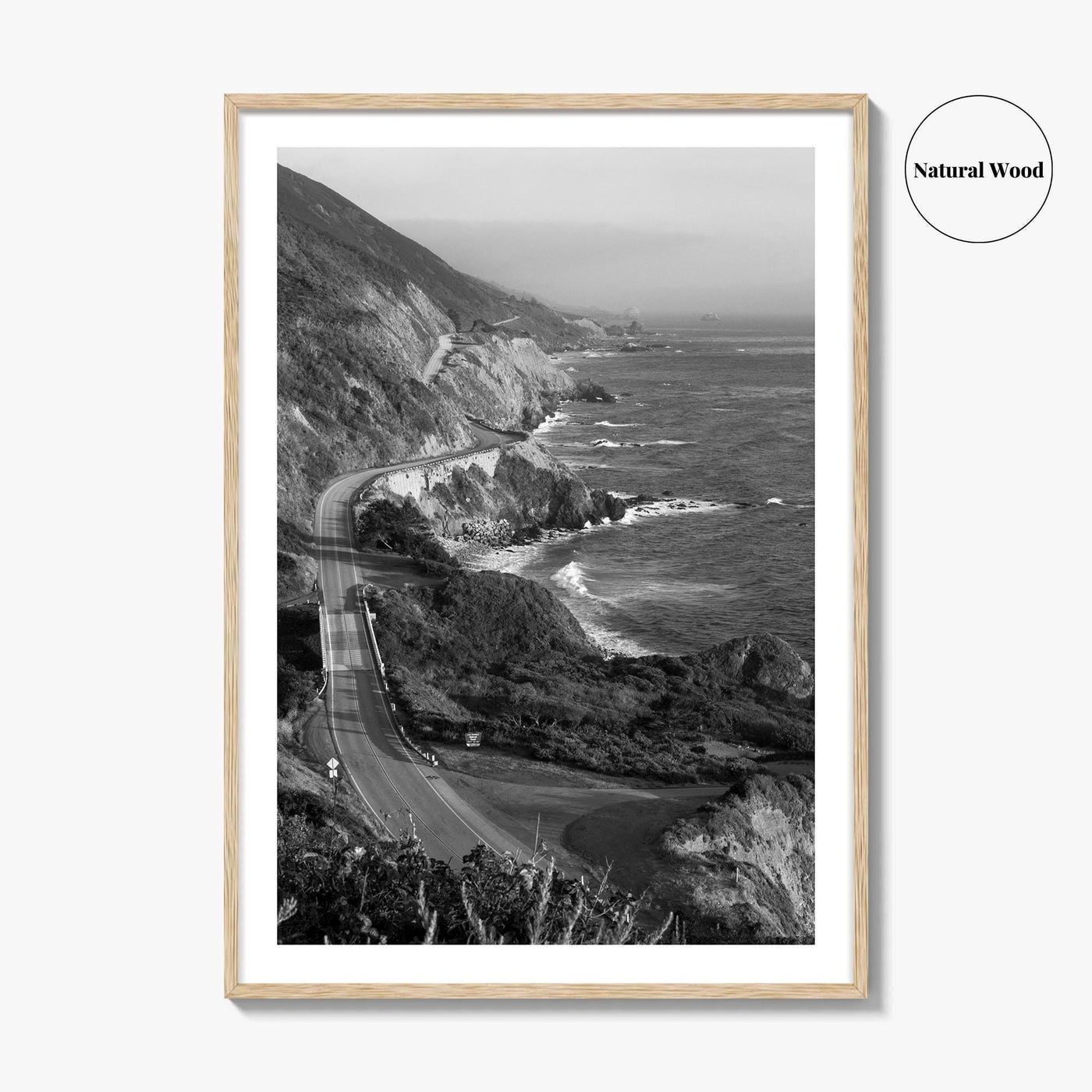 Pacific Coast Highway Black and White Fine Art Photo Print, Big Sur California Poster