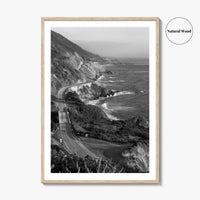 Pacific Coast Highway Black and White Fine Art Photo Print, Big Sur California Poster