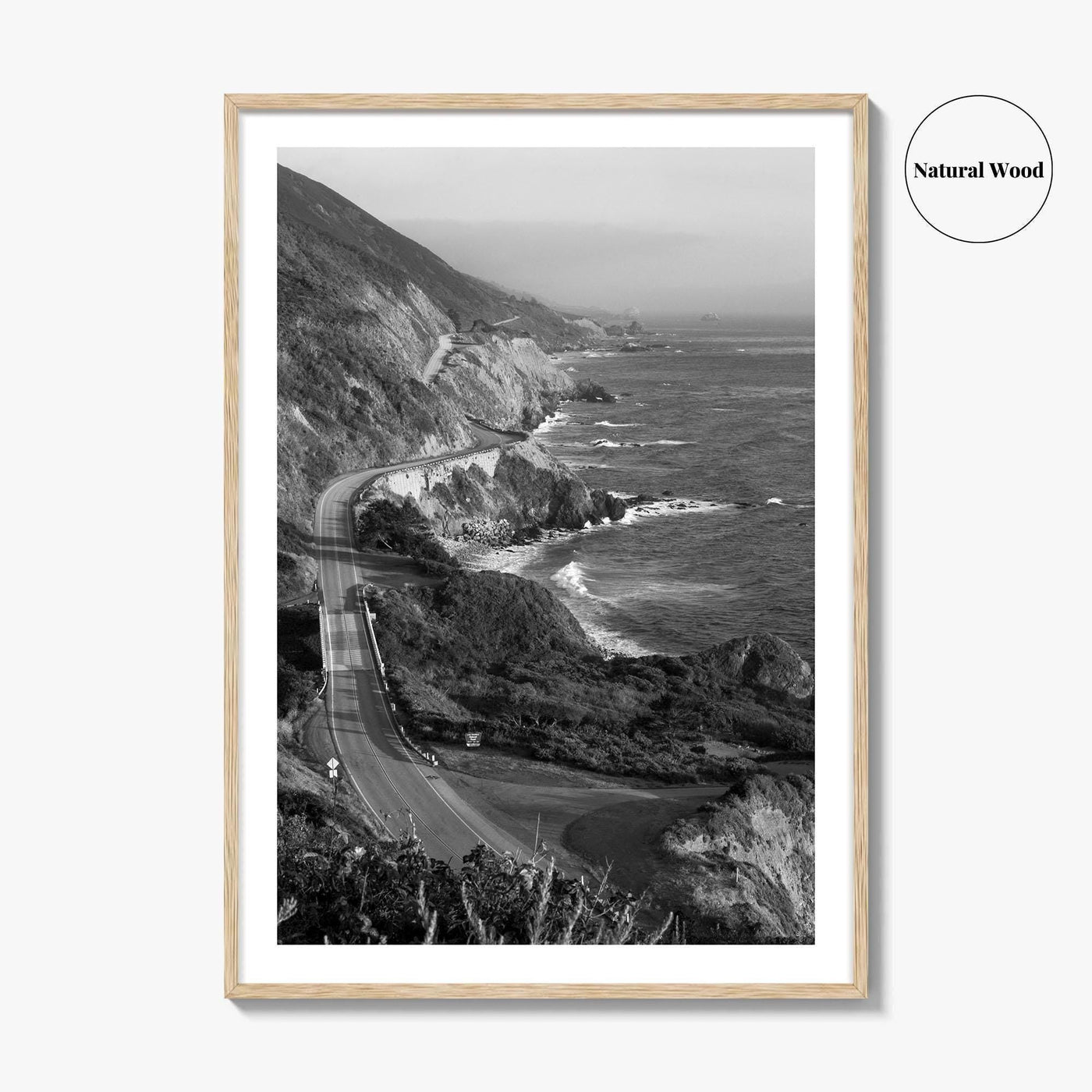Pacific Coast Highway Black and White Fine Art Photo Print, Big Sur California Poster